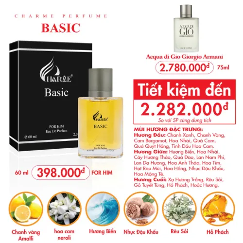 Nước Hoa Nam - Nước Hoa Charme Basic 50ml - Hương Thơm Tươi Mát Lịch Lãm