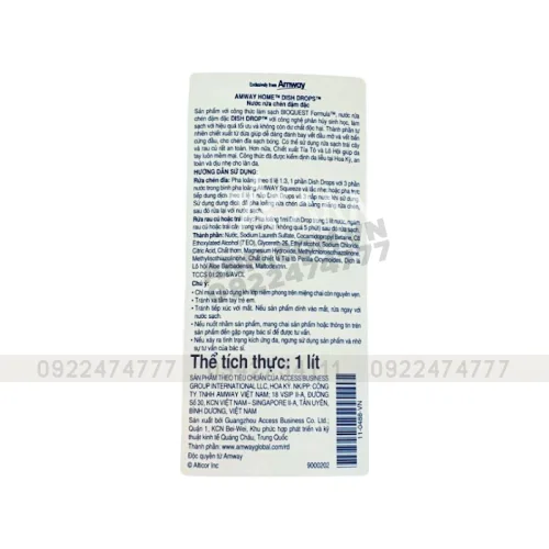 Nước Rửa Chén Amway Home Dish Drops Dung Tích 1 Lít Chính Hãng