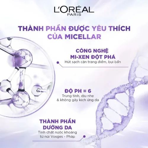 Nước Tẩy Trang Loreal Màu Tím Sạch Sâu Cấp Ẩm Revitalift Hyaluronic Acid Micellar Water 400ml - Hàng Công Ty Có Tem Phụ
