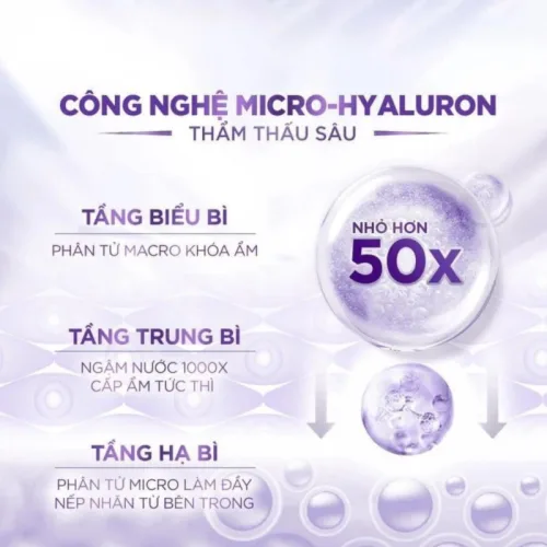 Nước Tẩy Trang Loreal Màu Tím Sạch Sâu Cấp Ẩm Revitalift Hyaluronic Acid Micellar Water 400ml - Hàng Công Ty Có Tem Phụ