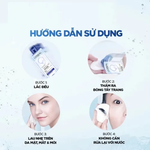 Nước Tẩy Trang Loreal Màu Tím Sạch Sâu Cấp Ẩm Revitalift Hyaluronic Acid Micellar Water 400ml - Hàng Công Ty Có Tem Phụ