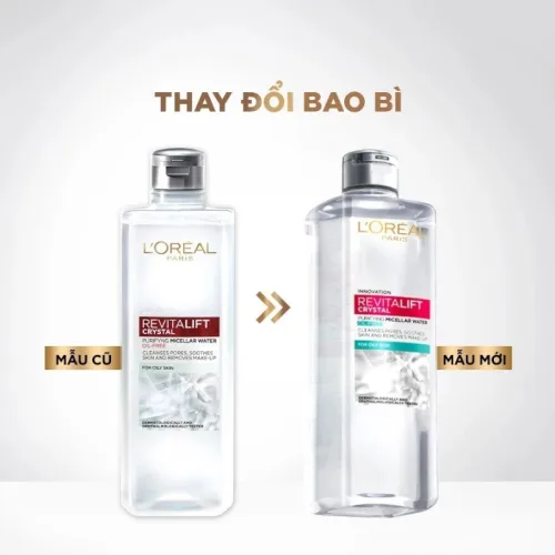 Nước Tẩy Trang Loreal Paris Màu Xám Sạch Sâu Kiềm Dầu Revitalift Crystal Micellar Water 400ml