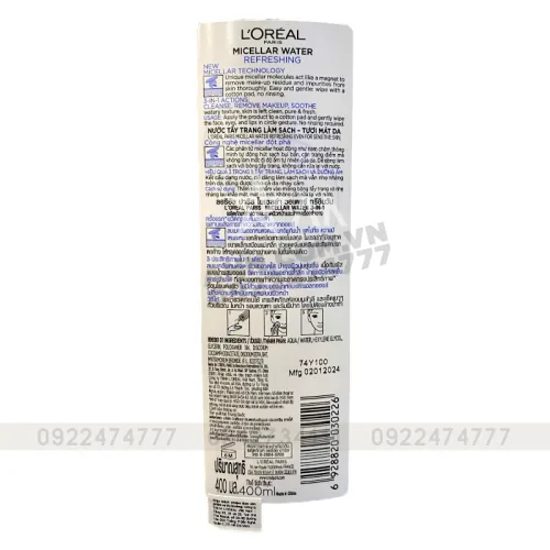 Nước Tẩy Trang Loreal Paris Xanh Nhạt Tươi Mát Micellar Water Refreshing 400ml