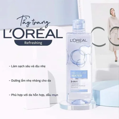 Nước Tẩy Trang L'Oreal Paris 3-in-1 Micellar Water Refreshing Màu xanh dương nhạt