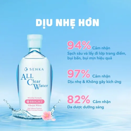 Nước Tẩy Trang SENKA All Clear Water Micellar Formula Bright Cấp Ẩm, Dưỡng Sáng Da