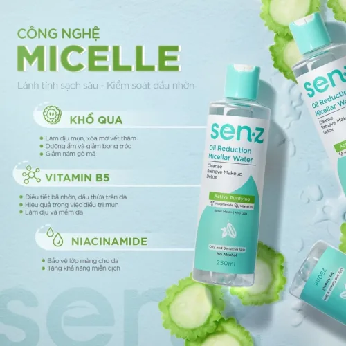 Nước Tẩy Trang Senz Aqua Boost Micellar Water Chiết Xuất Khổ Qua 250ml - Nước Tẩy Trang Cho Da Dầu Mụn