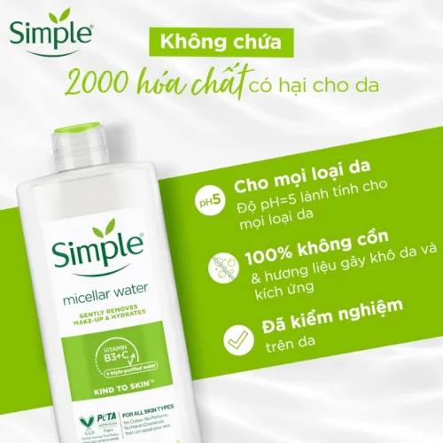 Nước Tẩy Trang Simple Kind To Skin Micellar Cleansing Water 200ml