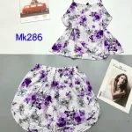 Đồ bộ áo hai dây quần đùi vải tonl hình hoa cỏ khác nhau