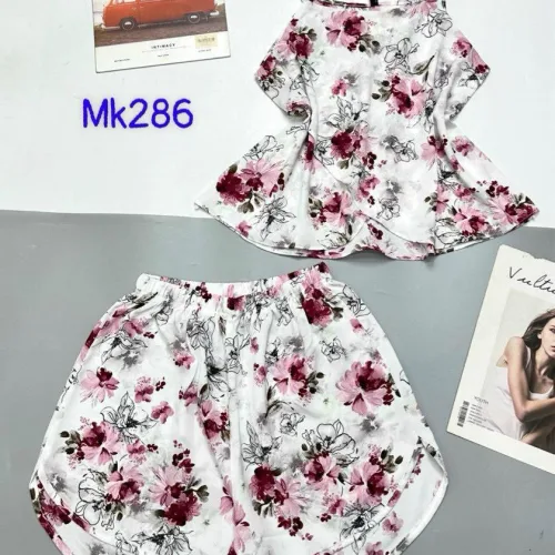 Đồ bộ áo hai dây quần đùi vải tonl hình hoa cỏ khác nhau