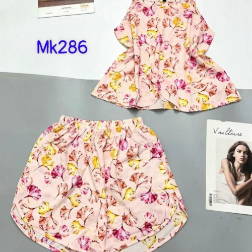 Đồ bộ áo hai dây quần đùi vải tonl hình hoa cỏ khác nhau