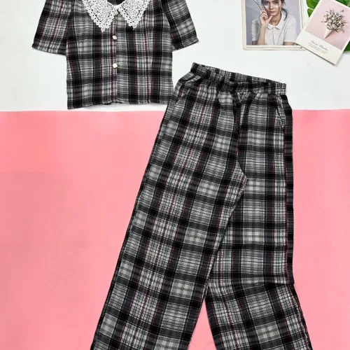 Đồ bộ áo tay  ngắn phối cổ ren