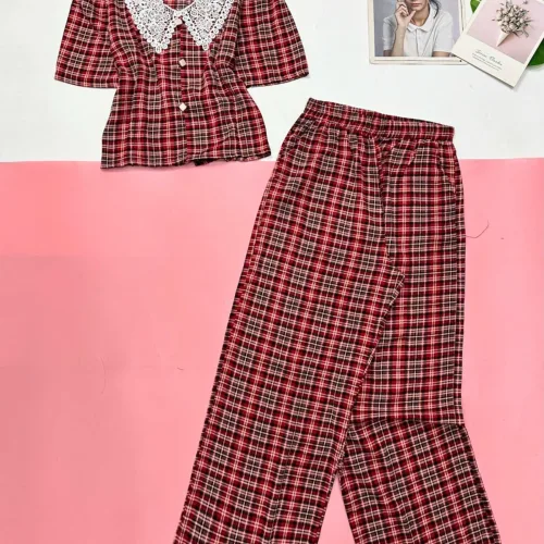 Đồ bộ áo tay  ngắn phối cổ ren