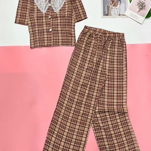 Đồ bộ áo tay  ngắn phối cổ ren