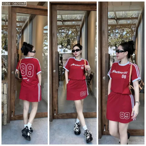 Đồ bộ áo thun chân váy thể thao in số 89