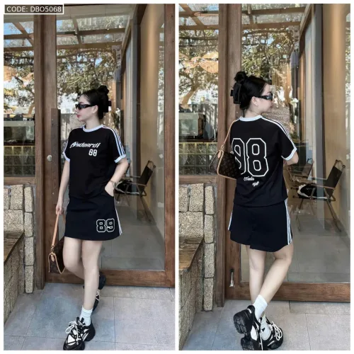 Đồ bộ áo thun chân váy thể thao in số 89