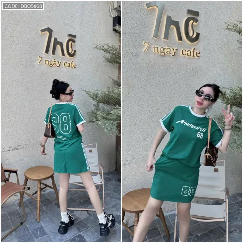 Đồ bộ áo thun chân váy thể thao in số 89