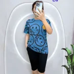 Đồ bộ áo thun quần lửng đen in mặt cười