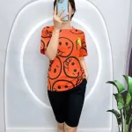Đồ bộ áo thun quần lửng đen in mặt cười