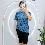 Đồ bộ áo thun quần lửng đen in mặt cười