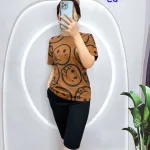 Đồ bộ áo thun quần lửng đen in mặt cười