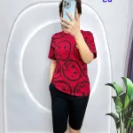Đồ bộ áo thun quần lửng đen in mặt cười