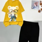 Đồ bộ áo thun quần lửng in hình gấu tay ngắn