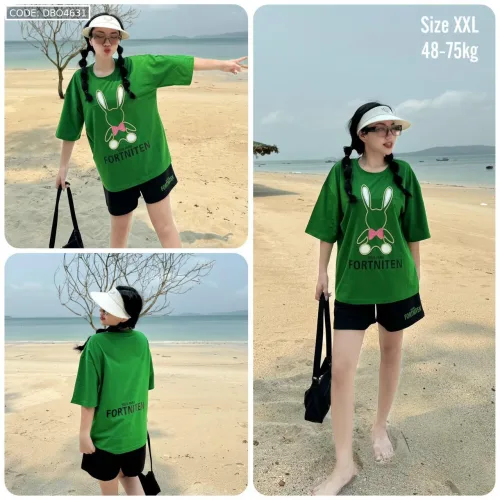 Đồ bộ big size 48- 75  quần đùi áo tay ngắn in hình con thỏ lớn