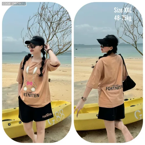 Đồ bộ big size 48- 75  quần đùi áo tay ngắn in hình con thỏ lớn