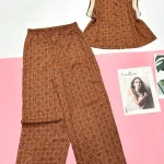 Đồ bộ caro mango quần dài áo sát nách ren