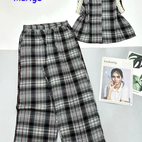Đồ bộ caro mango quần dài áo sát nách ren