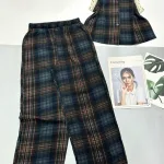 Đồ bộ caro mango quần dài áo sát nách ren
