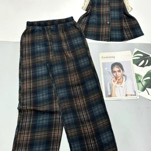 Đồ bộ caro mango quần dài áo sát nách ren