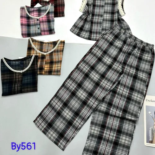 Đồ bộ caro mango quần dài áo sát nách ren