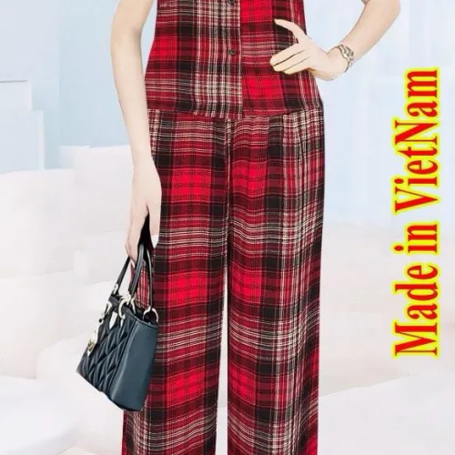 Đồ bộ caro mango quần dài áo sát nách ren