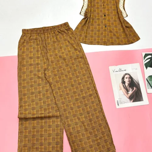 Đồ bộ caro mango quần dài áo sát nách ren