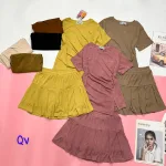 Đồ bộ chân váy gân xẻ áo