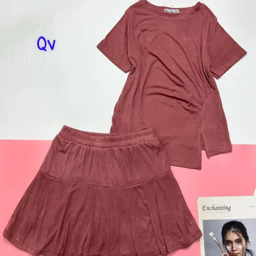 Đồ bộ chân váy gân xẻ áo