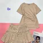 Đồ bộ chân váy gân xẻ áo
