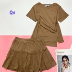Đồ bộ chân váy gân xẻ áo