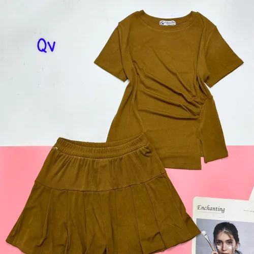 Đồ bộ chân váy gân xẻ áo