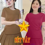 Đồ bộ chân váy gân xẻ áo