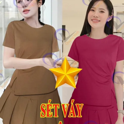 Đồ bộ chân váy gân xẻ áo