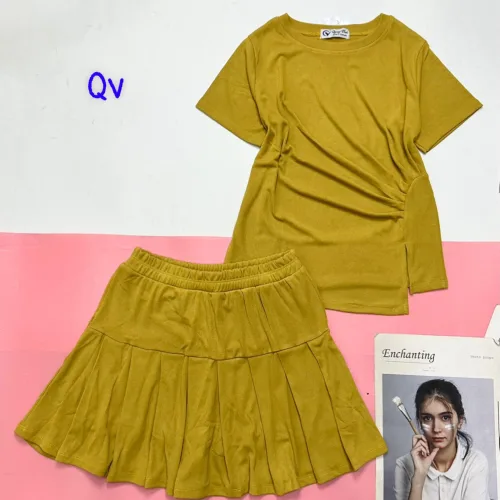 Đồ bộ chân váy gân xẻ áo