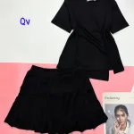 Đồ bộ chân váy gân xẻ áo