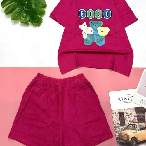 Đồ bộ cotton quần đùi áo tay ngắn in chữ  3gấu GOGO