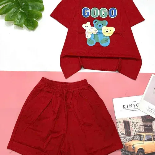 Đồ bộ cotton quần đùi áo tay ngắn in chữ  3gấu GOGO