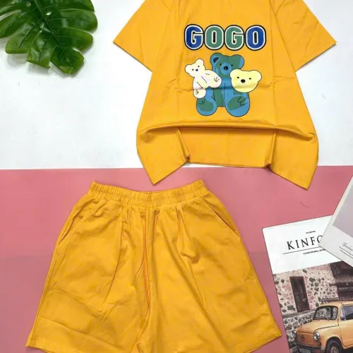 Đồ bộ cotton quần đùi áo tay ngắn in chữ  3gấu GOGO