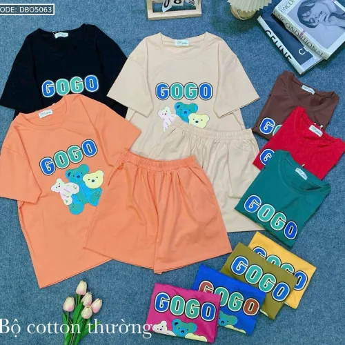 Đồ bộ cotton quần đùi áo tay ngắn in chữ  3gấu GOGO