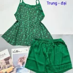 Đồ bộ gấm 2 da phối lụa mờ quần đùi trơn áo yếm 2 dây