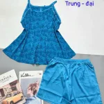 Đồ bộ gấm phối lụa mờ quần đùi trơn áo yếm 2 dây có nút trung